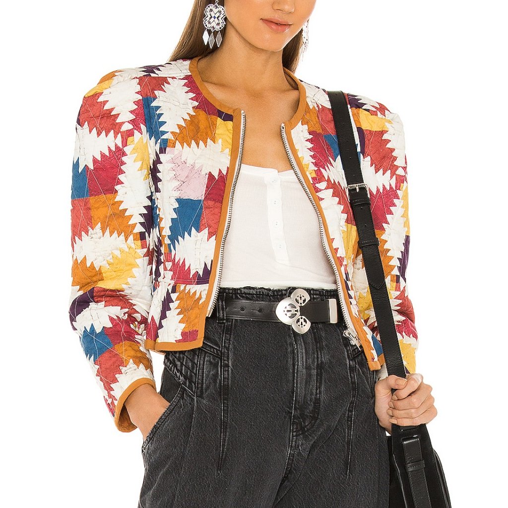Isabel Marant Etoile Hafileal Quilted Multicolor Patchwork Crop Jacket